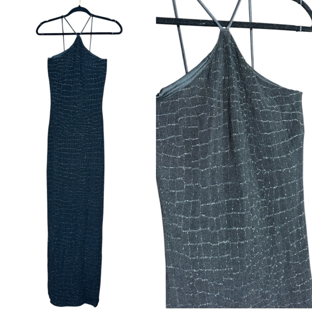 Vtg Cache Reptile Print Halter Dress